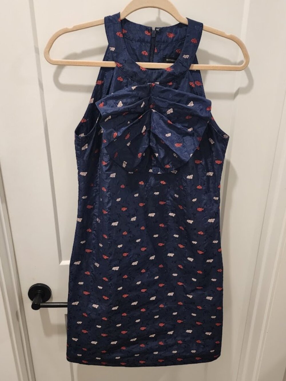 Navy Banana Republic Dress with Pleated Bow on the Front